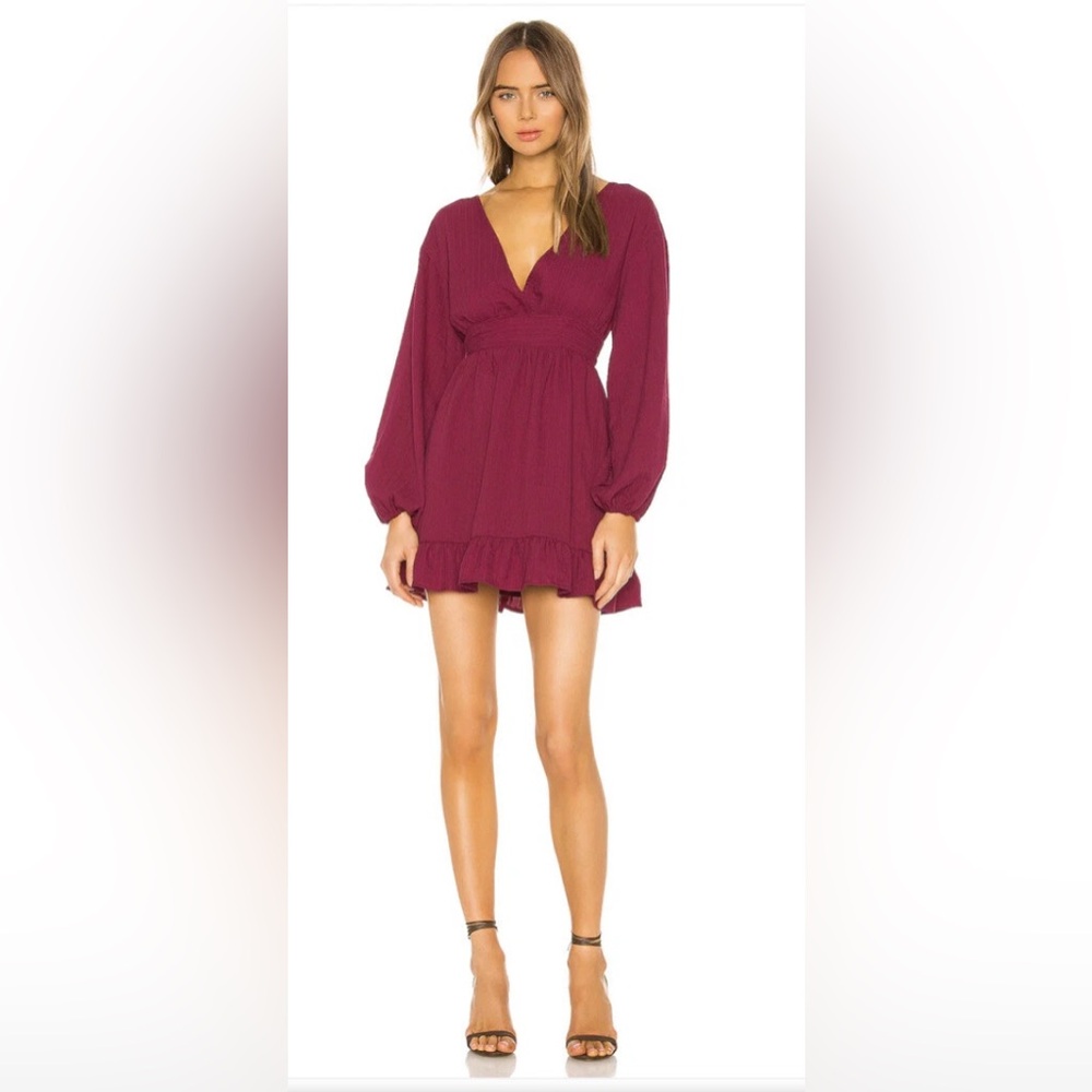 Revolve Tularosa Jordan Dress Mini Ruffle Hem Balloon Sleeve Lined - Magenta Sm